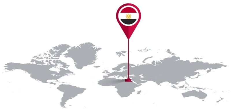 Map highlighting Egypt with a location pin featuring the national flag, marking where ABL Group and PetroSafe are collaborating to support offshore and onshore energy assets.