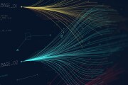 Trend lines analytical market economy information, Intricate data threads bar chart, monitor screen in perspective