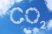 Blue sky with word CO2 . Global warming concept. Natural disasters and cataclysms