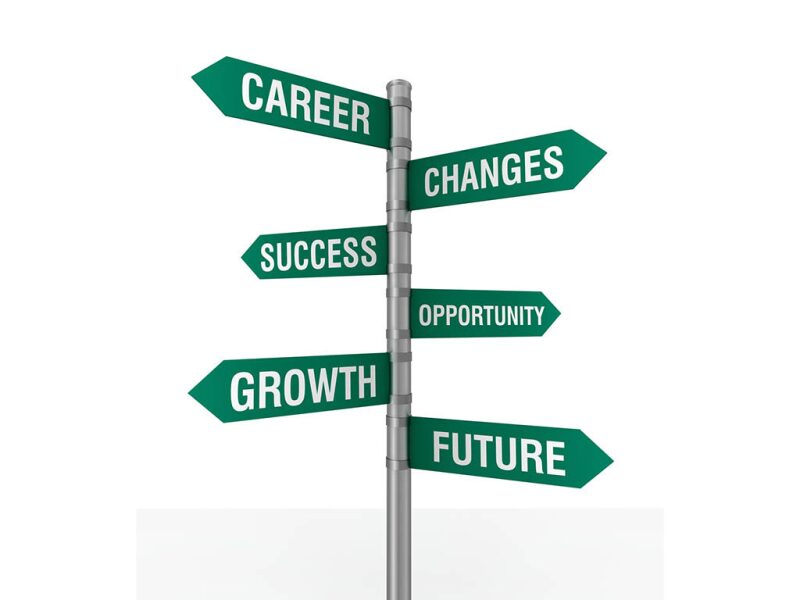 Sign post pointing to career, success, growth