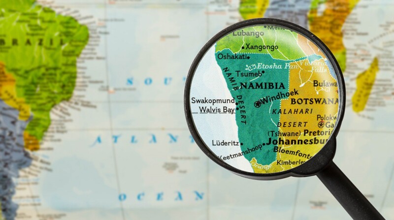 Map of Republic of Namibia through magnifying glass