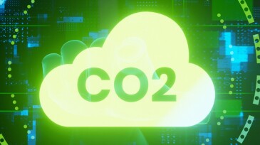 CO2 Technology glass panel hand pressing banner background 3D Render