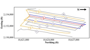 Map view of Zgabay-A wells, producing wells (1H-8H), linear refrac wells (3H, and 5H), infill wells (11H, 12H, and 13H), and monitor well (14H).