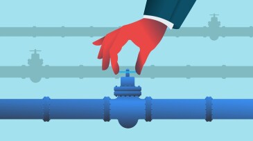 Hand closing valve on a gas pipeline illustration.