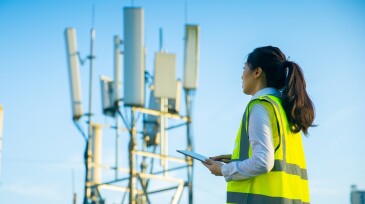Engineer working at a telecommunications tower
