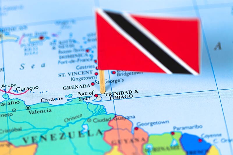 Map and flag of Trinidad and Tobago