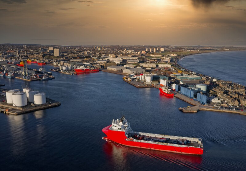 Ship arriving at Aberdeen harbour after passing Girdle Ness Lighthouse