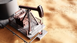 Oil rig with storage tank. Top view