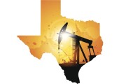 Map of Texas and oil derrick