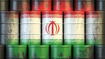 Iranian oil fuel energy concept. Flag of Iran on barrels
