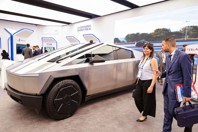 A possible first: A Tesla Cybertruck turns heads at a major oil and gas conference in Abu Dhabi. Source: ADIPEC.