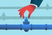 Hand closing valve on a gas pipeline illustration.
