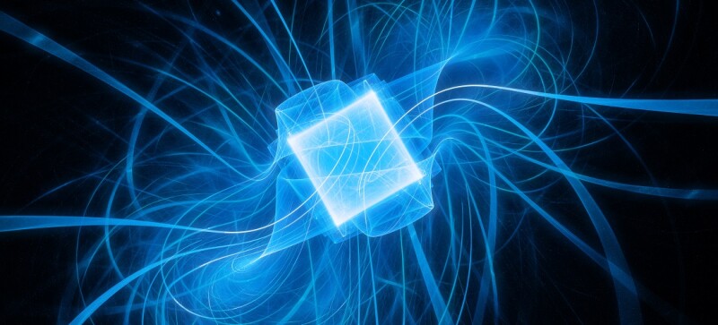 Blue glowing futuristic quantum processor