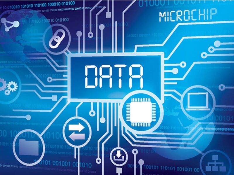 graphic of a computer circuit board with Data labe