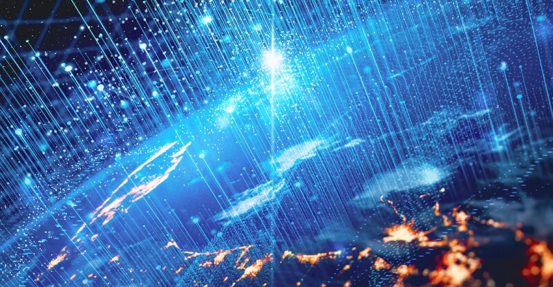 Communication technology for internet business. Global world network and telecommunication on earth cryptocurrency and blockchain and IoT