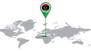 LIBYA Location Pin on World Map with Flag in Pin's Body