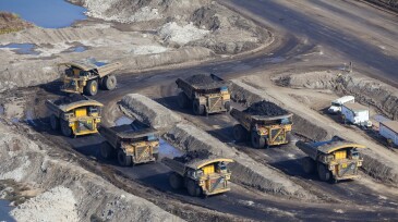 Mining Dump Trucks, Aerial Photo