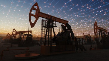Connected Smart Oil Field Concept with Pump Jacks at Sunset
