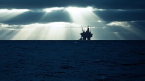 Industrial oil rig offshore platform construction site on the North Sea coast