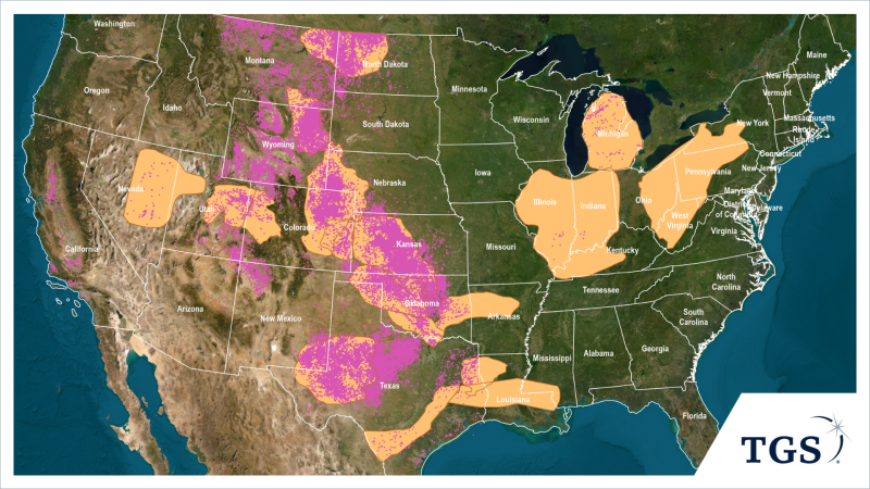 U.S. onshore basins with TGS DST data
