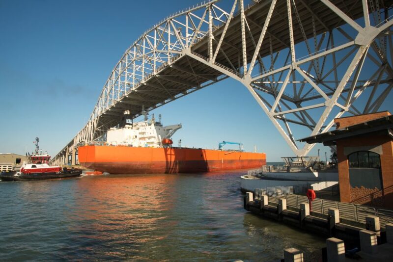 Oil Tanker passing under the Corpus Christi Harbor Bridge.