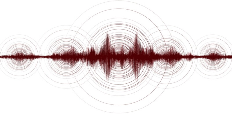 Panorama Red Mini Earthquake Wave with Circle Vibration on White paper background,audio wave diagram concept,design for education and science,Vector Illustration.