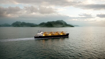 3D rendering gas tanker sailing in ocean