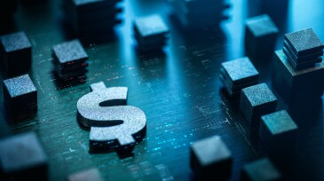 Futuristic technology concept with US Dollar currency and glowing blue elements