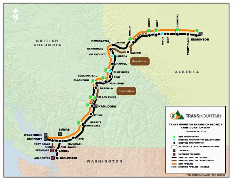 Map of TransMountain pipeline project