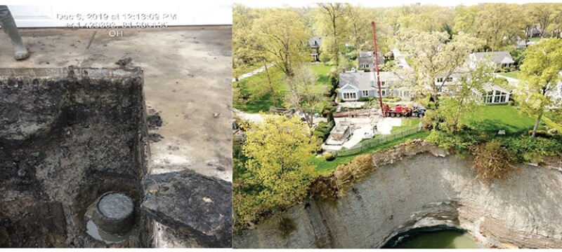 Two photos side by side, overhead view of housing structure.