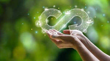 hand held circular economy icon The concept of eternal circular economy Endless and unlimited for future business growth and design for reuse and environmental sustainability.