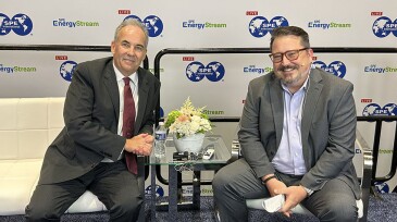 Frank Heaney, left, well interventions product champion at Halliburton, spoke about pipe recovery with Adam Wilson, SPE’s special publications editor, during a live Tech Talk.