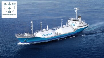 Conceptual image of Mitsubishi's demonstration test ship for liquefied CO2 transportation.