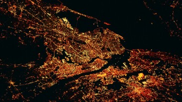 NEW YORK CITY lights map at night. Satellite view. Aerial view of New York