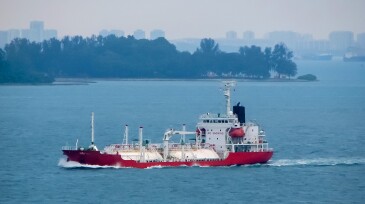 Tanker gas carrier in the sea. LPG tanker ship at sea