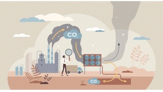 Man with magnifying glass observing CO2 flow