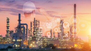 Industrial view Oil refinery and oil tanks plant during at twilight