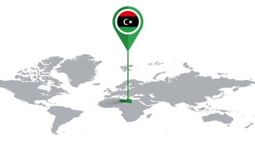 LIBYA Location Pin on World Map with Flag in Pin's Body