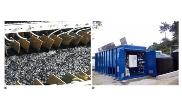 Fig. 1—From the India case study: (a) specialized electrocoagulation process and (b) AOP reaction tank.