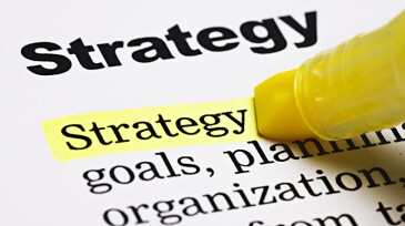 Strategy is highlighted in yellow on a printed page