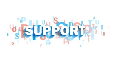 SUPPORT blue and coral typography banner