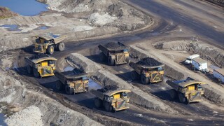 Mining Dump Trucks, Aerial Photo