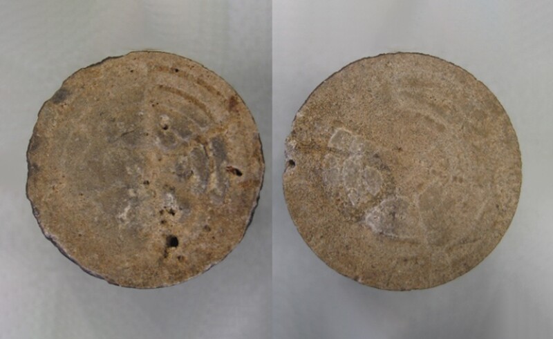 The inlet and outlet faces of core plug Le2 after treatment.