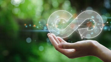 hand hold the circular economy icon. The concept of eternity, endless and unlimited, circular economy for future growth of business and environment sustainable