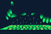 Green glowing hands typing on keyboard vector illustration