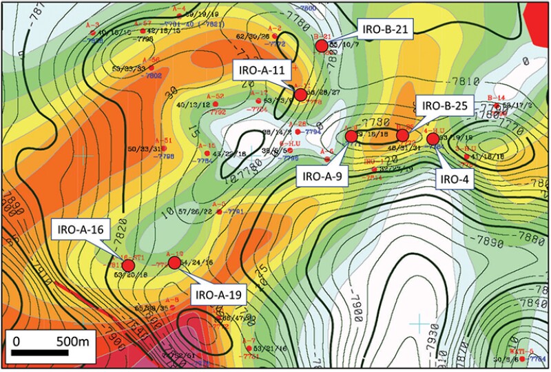 Well locations in Iro field, Ui2 reservoir