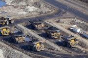 Mining Dump Trucks, Aerial Photo