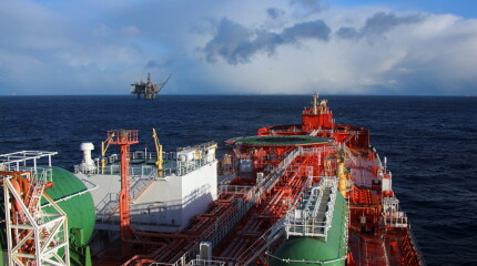 Gullfaks A shuttle tanker load number 5000 seen from Eagle Balder