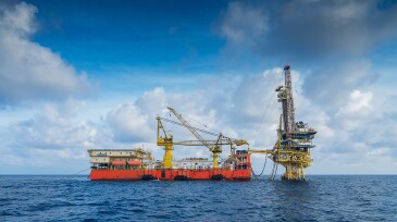 Offshore oil and gas production and exploration, tender rig work over remote platform to completion gases and crude oil wells, Drilling service barge.