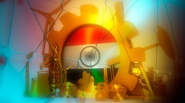 Energy and Power icons set with India flag. Sustainable energy generation and heavy industry. 3D rendering